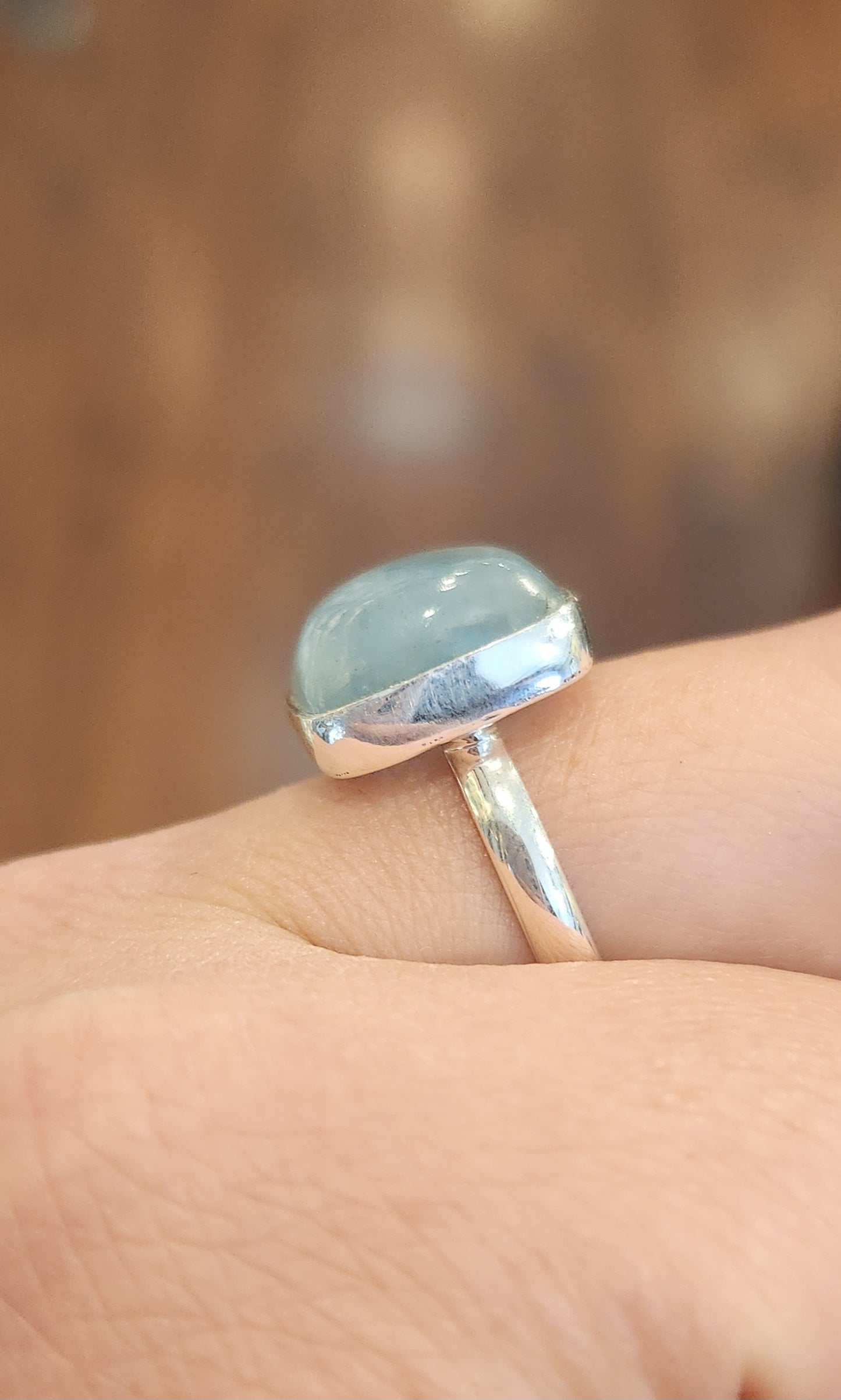 Sterling silver square-shaped aquamarine cabochon ring