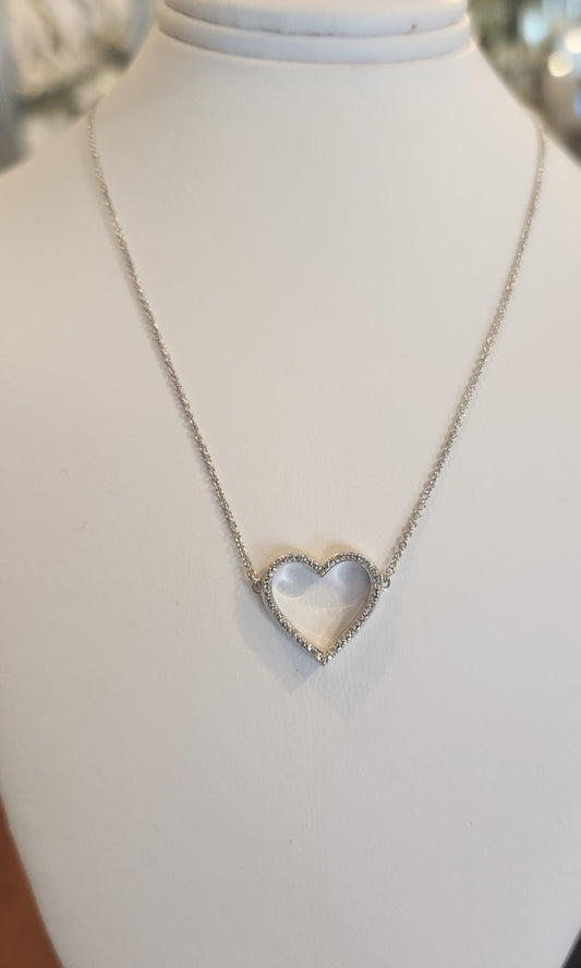 Sterling silver diamond heart necklace