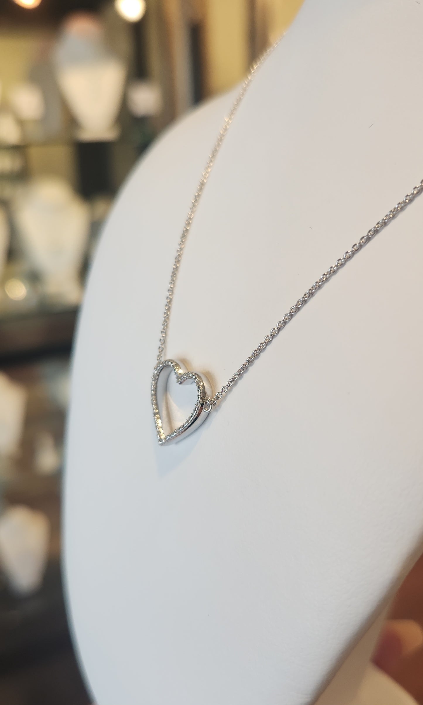 Sterling silver diamond heart necklace