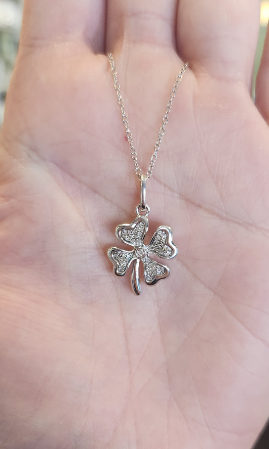 Sterling silver diamond clover pendant