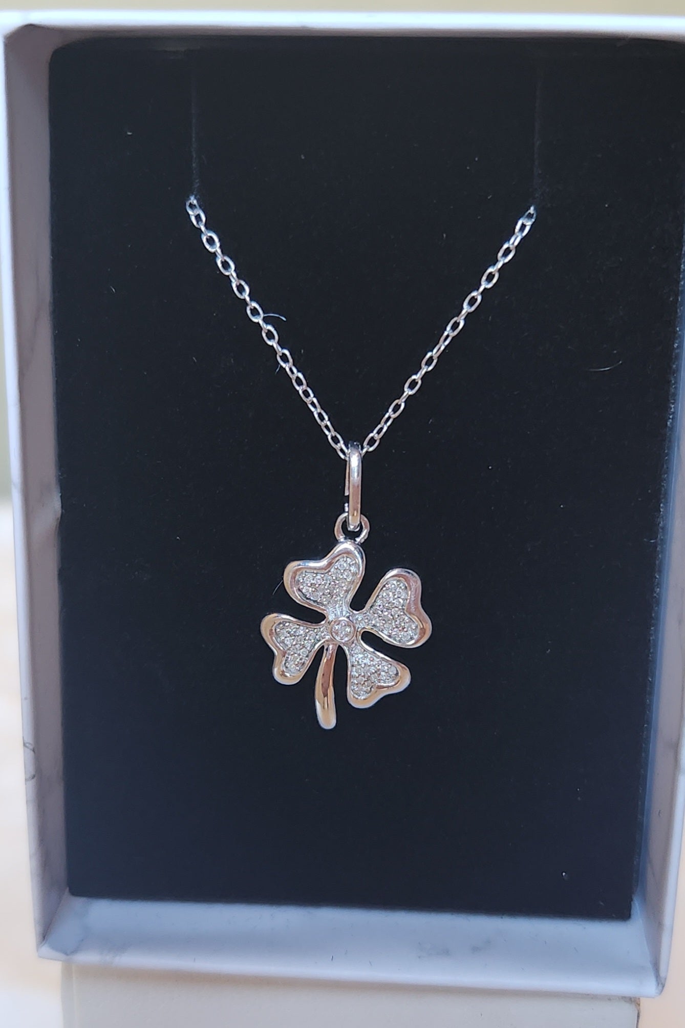 Sterling silver diamond clover pendant