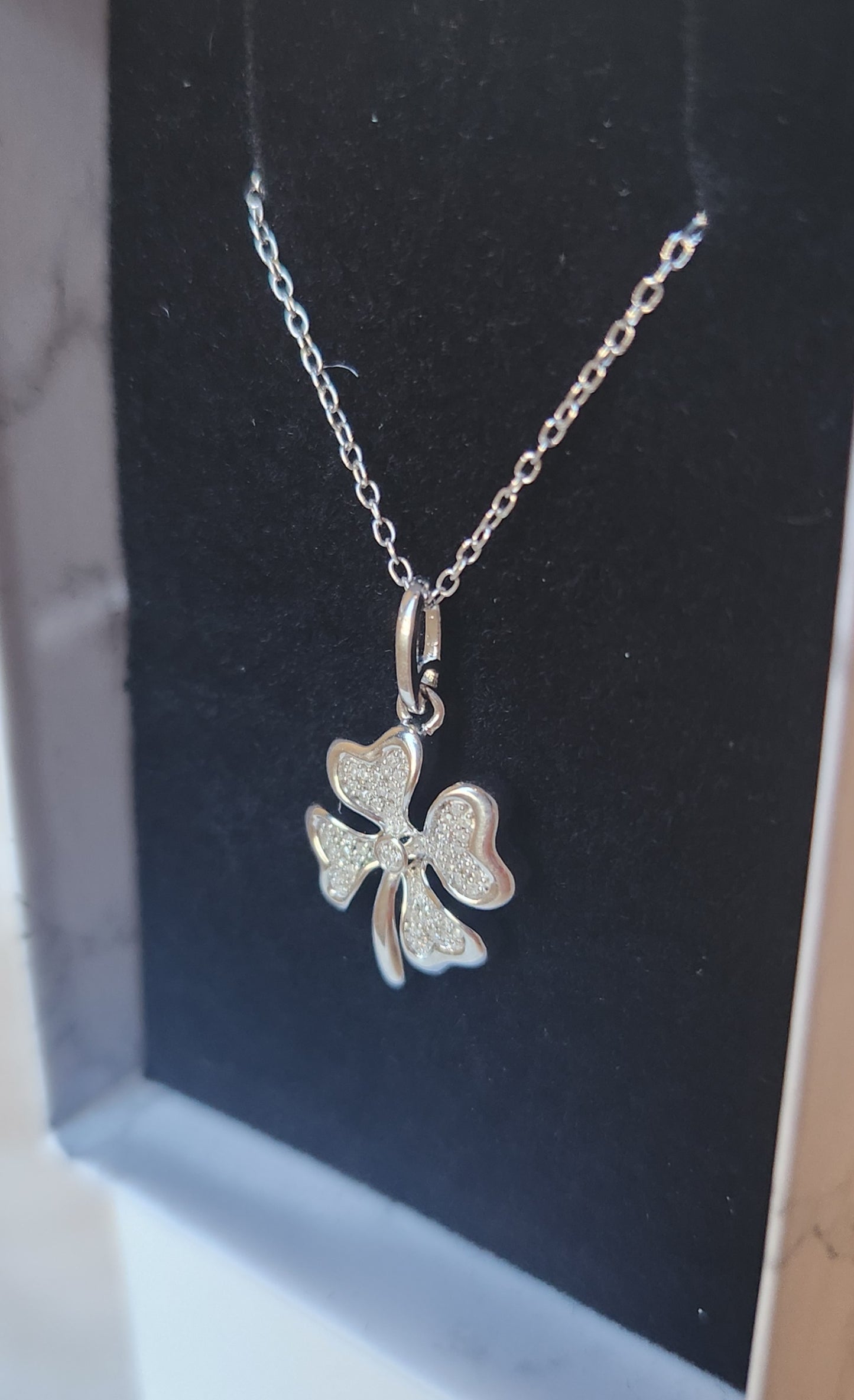 Sterling silver diamond clover pendant