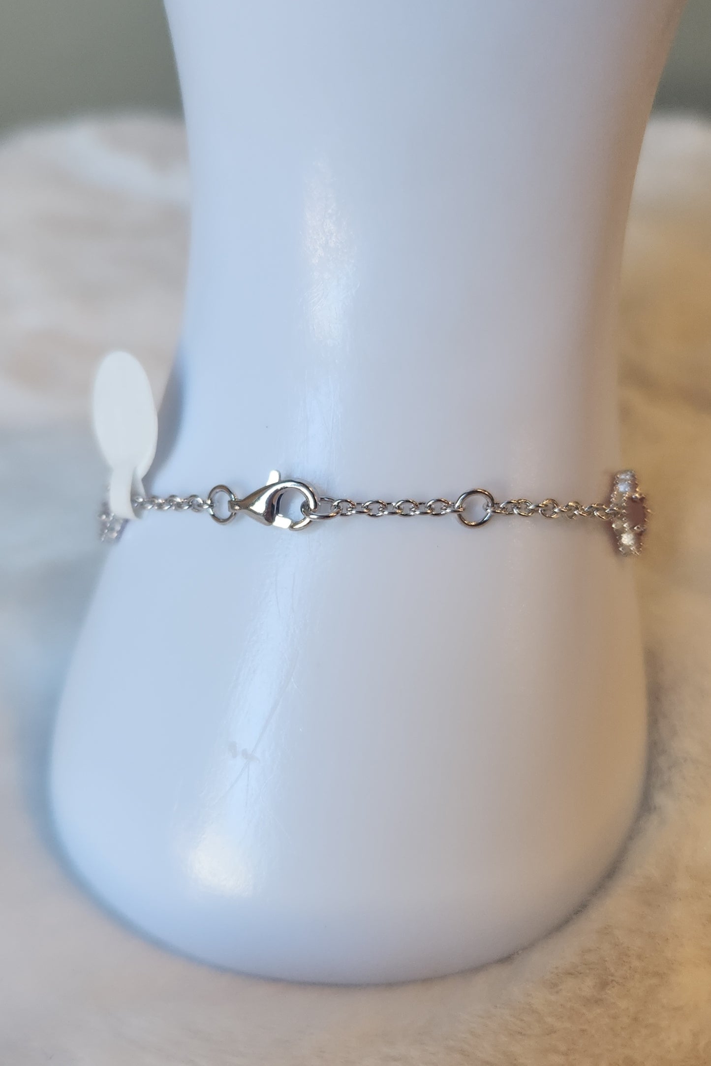 Sterling silver red clover station bracelet