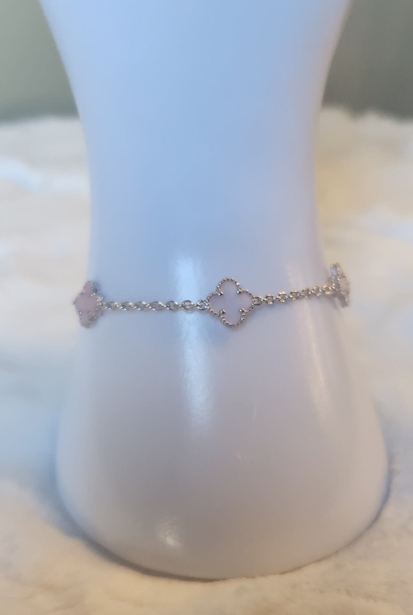 Sterling silver pink clover station bracelet