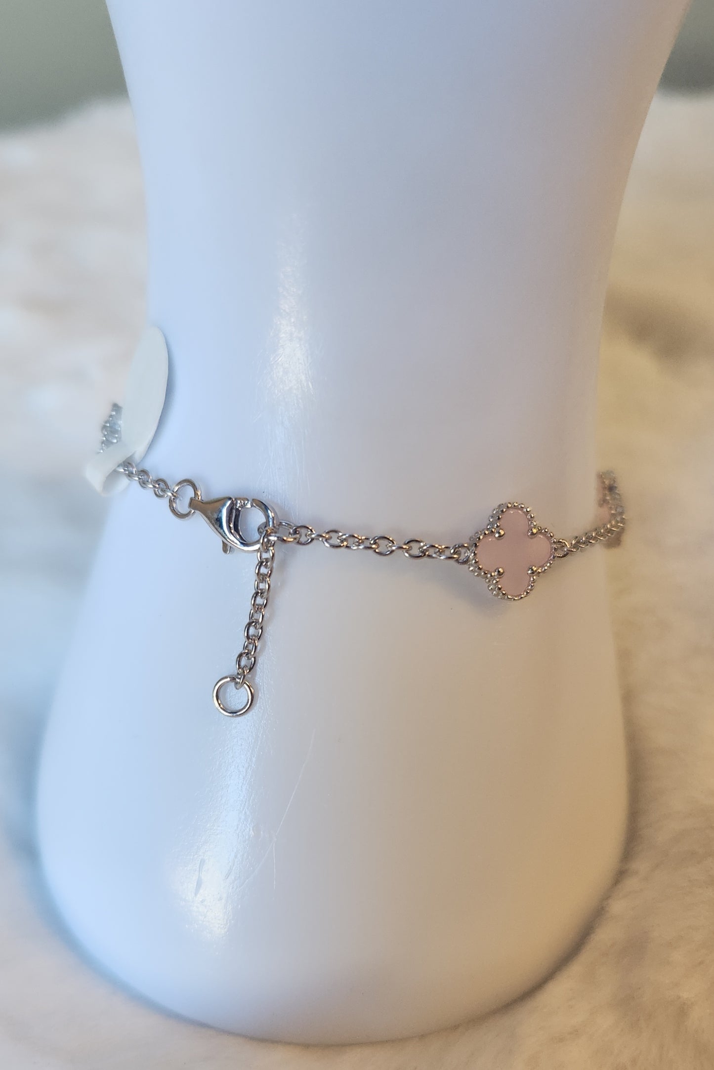 Sterling silver pink clover station bracelet