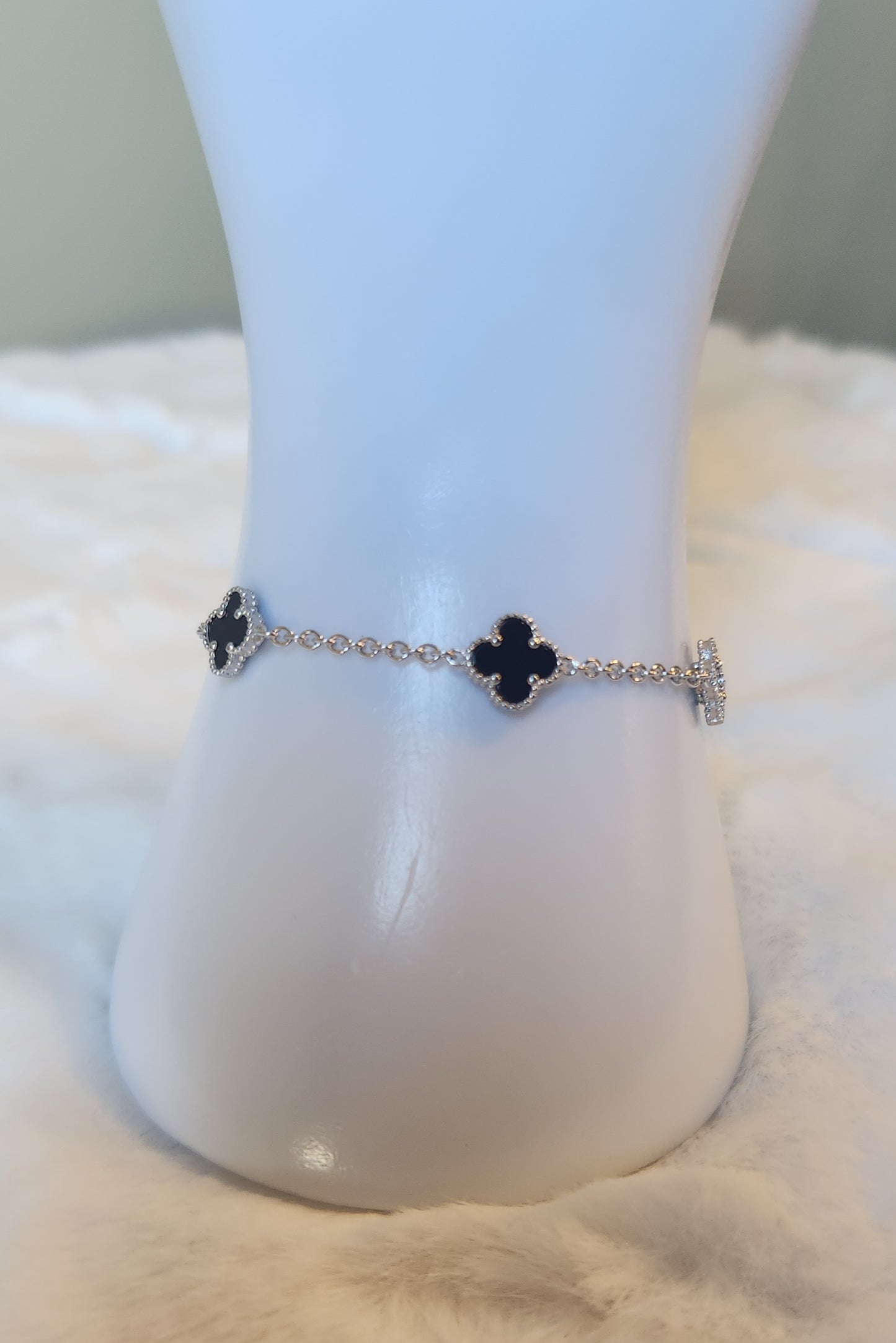 Sterling silver black clover station bracelet