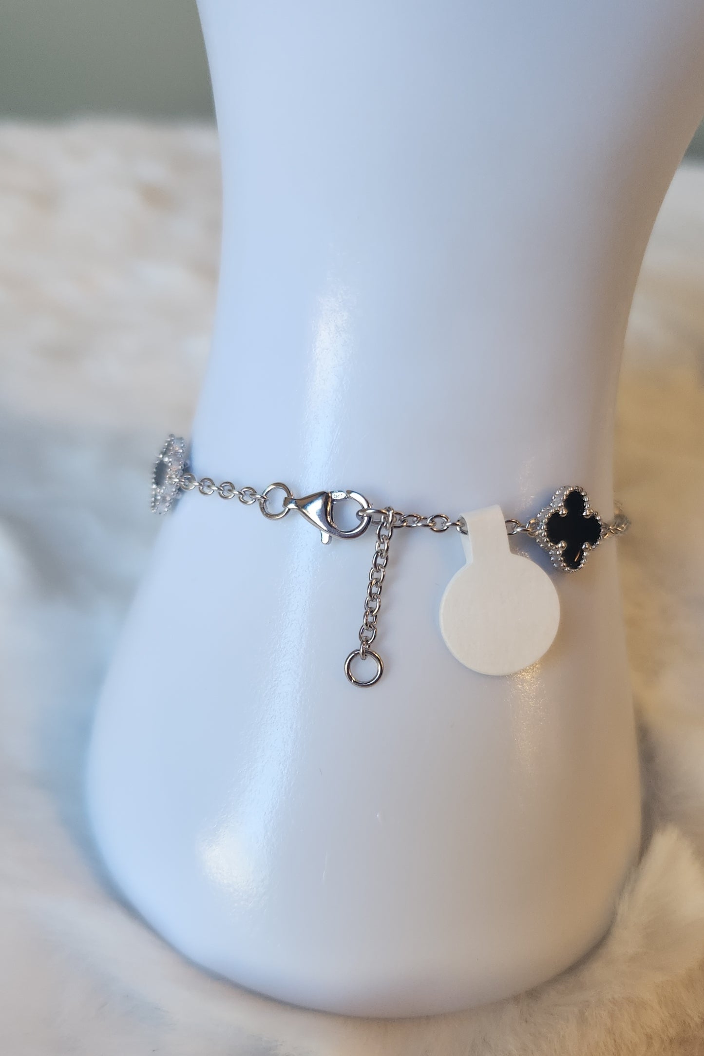 Sterling silver black clover station bracelet