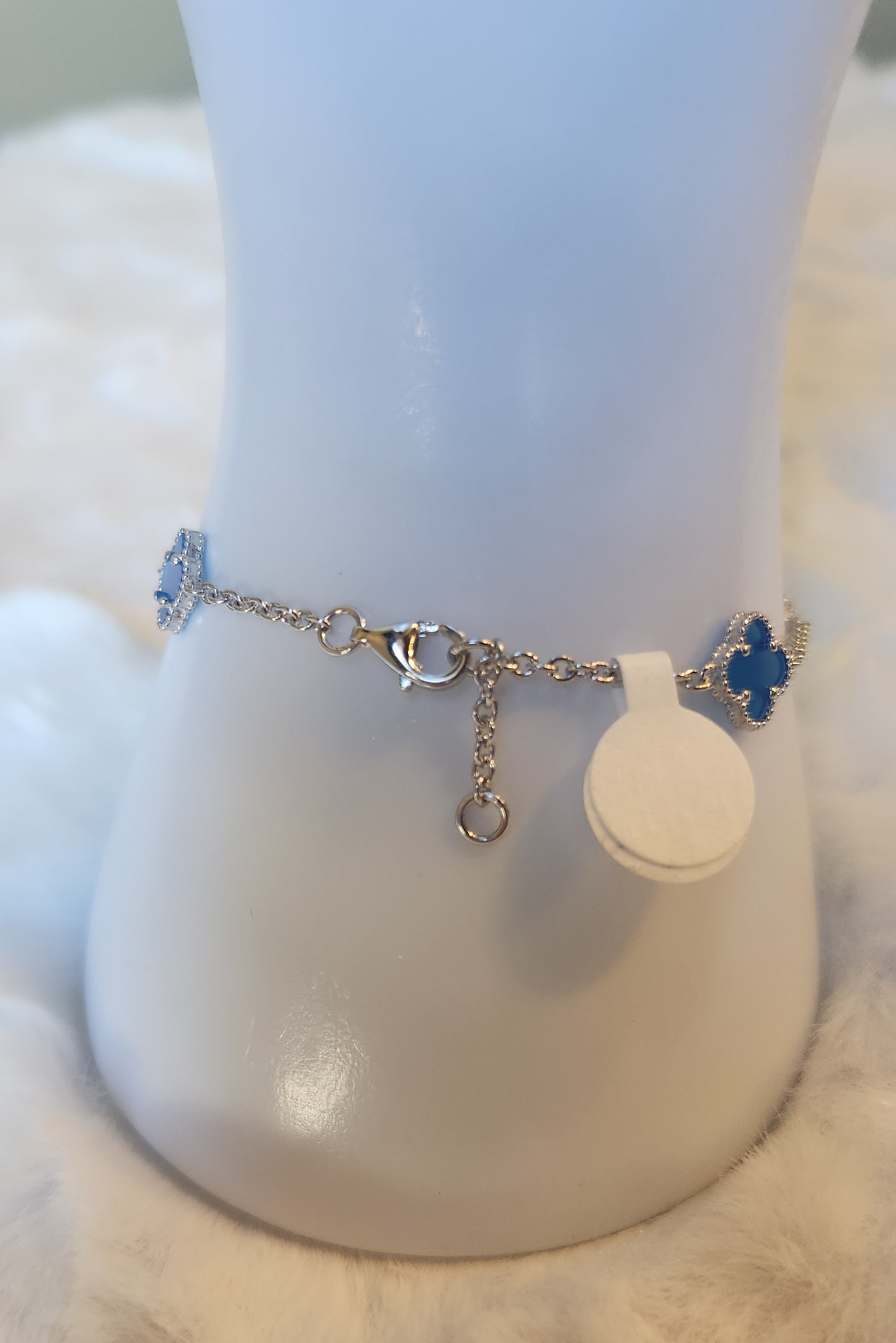 Sterling silver blue clover station bracelet