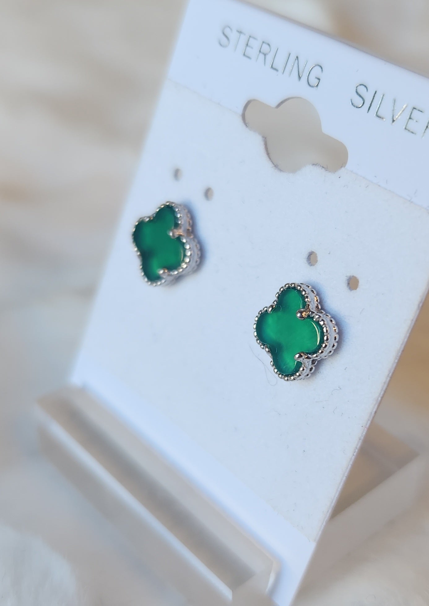 Sterling silver green clover stud earrings