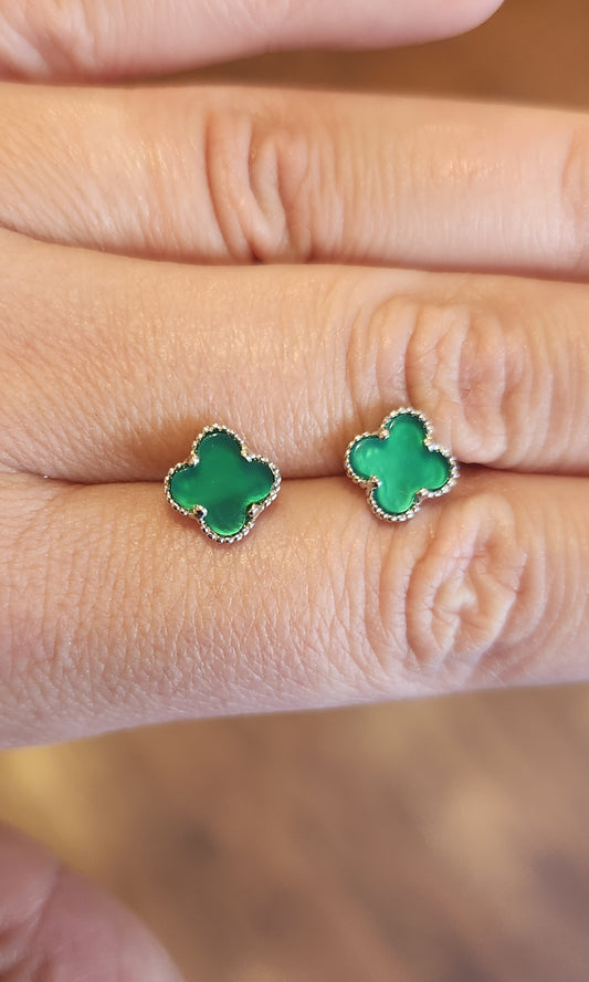 Sterling silver green clover stud earrings