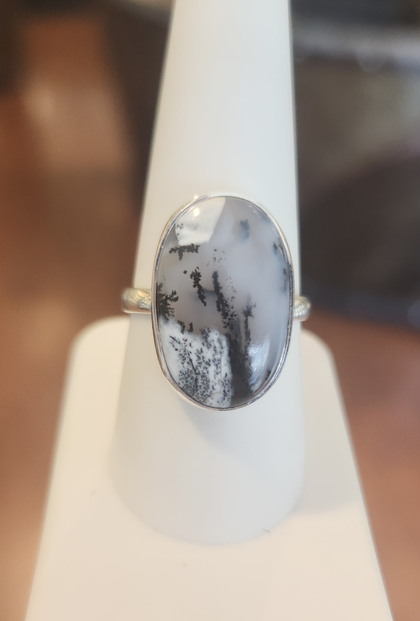 Sterling silver dendritic opal ring