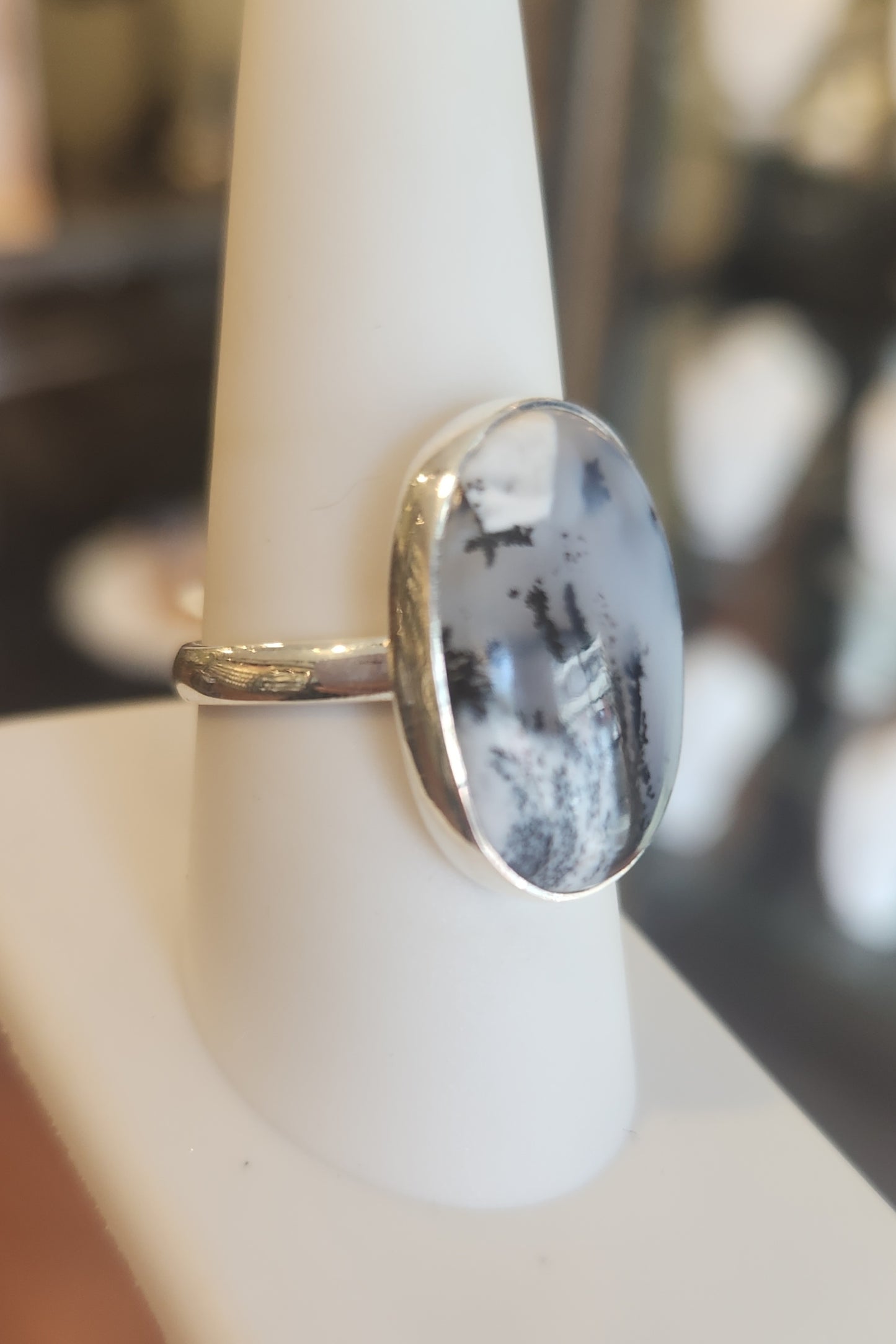 Sterling silver dendritic opal ring