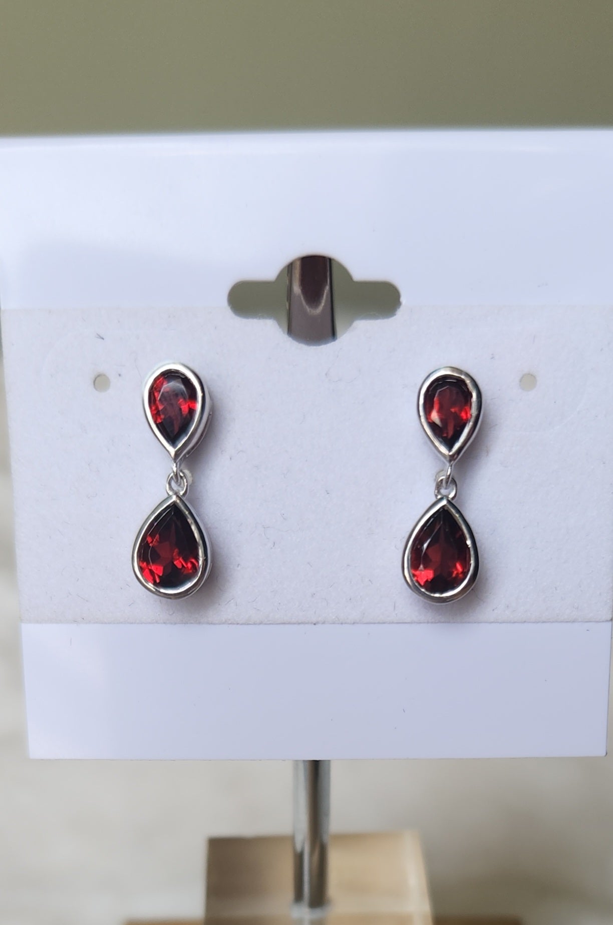 Sterling silver garnet dangle post earrings