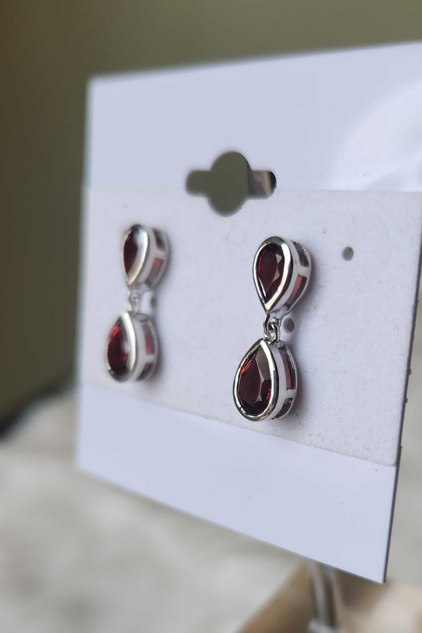 Sterling silver garnet dangle post earrings