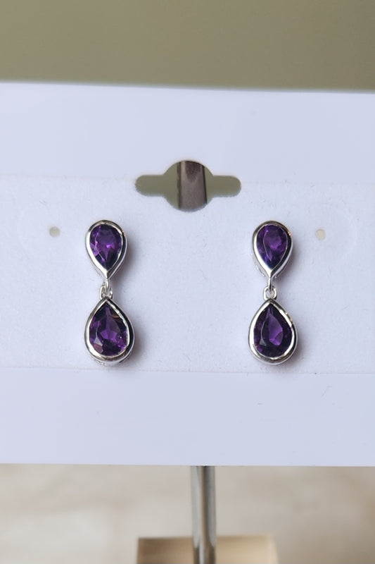 Sterling silver amethyst dangle post earrings