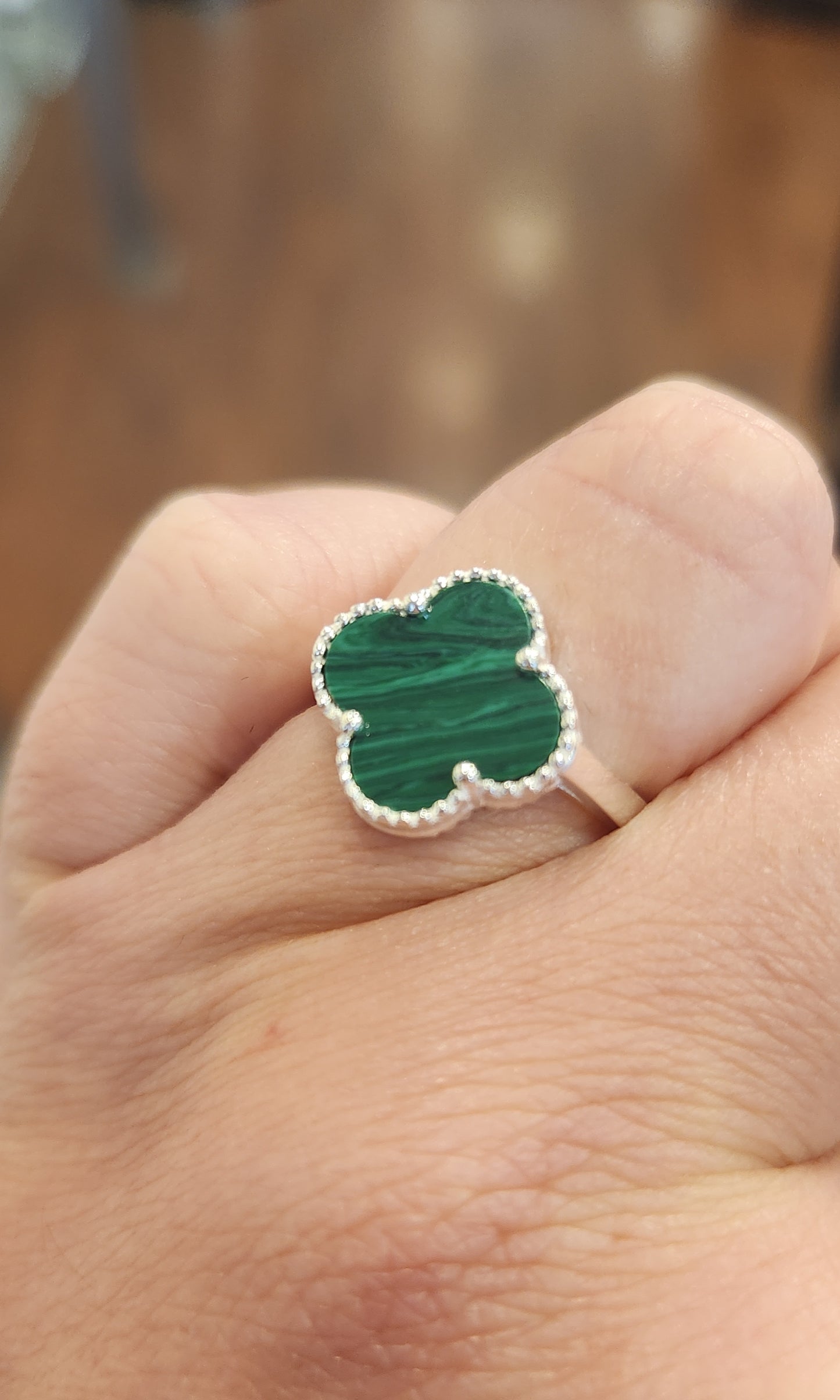 Sterling silver malachite clover ring