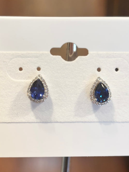 Sterling silver blue sapphire halo stud earrings