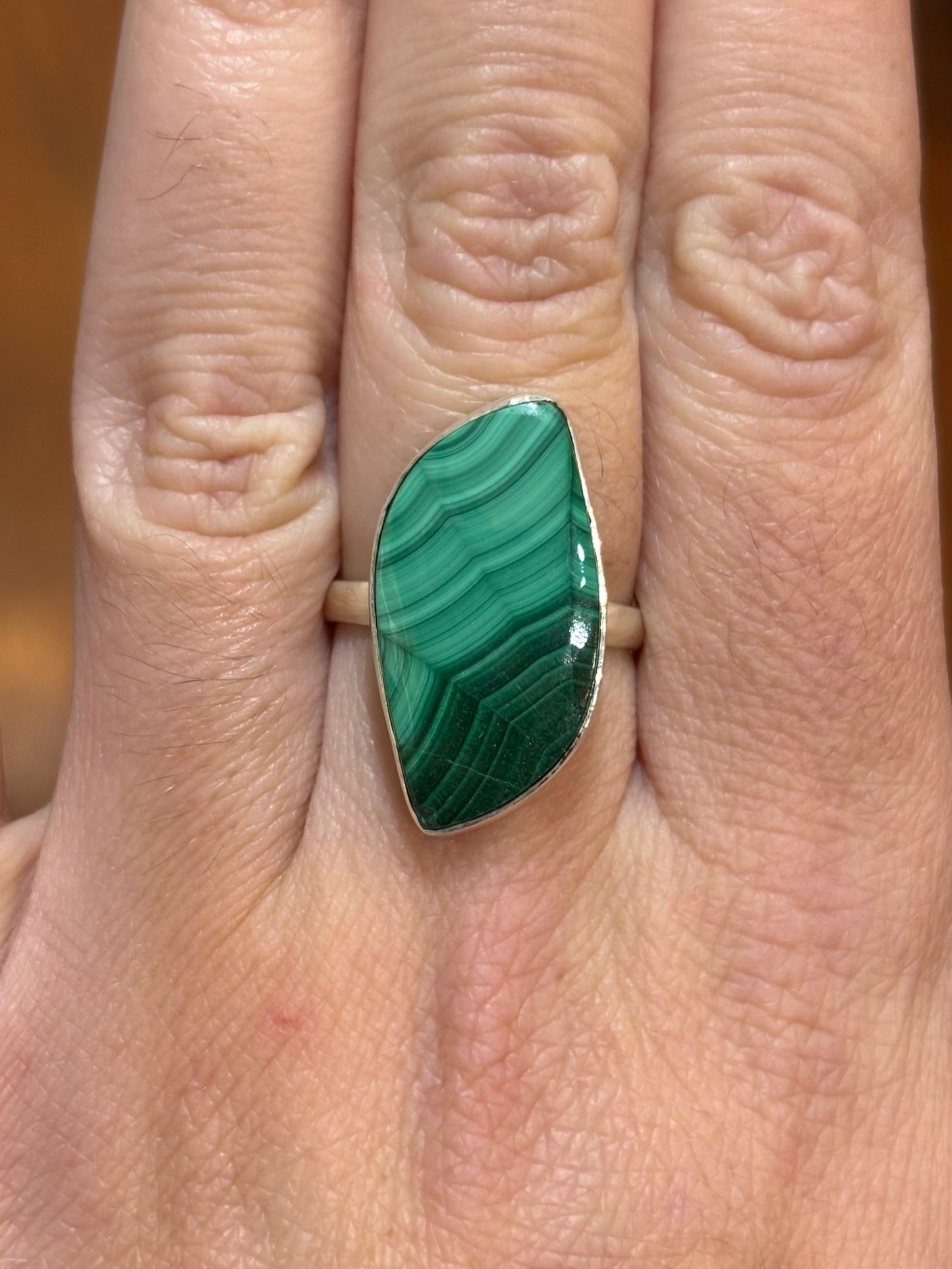 Sterling silver irregular-shaped malachite ring