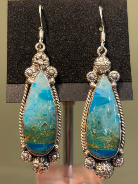 Sterling silver pear-shaped Chilean blue opal earrings