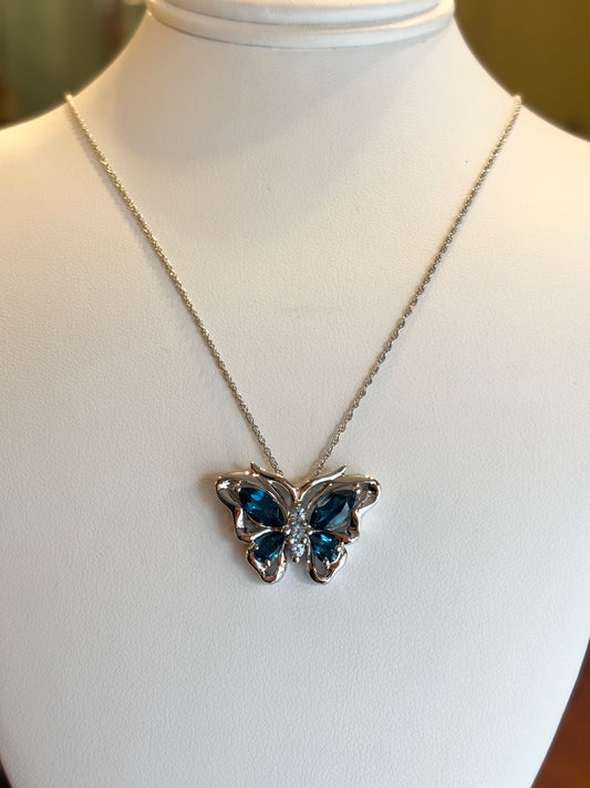 Sterling silver blue topaz butterfly pendant