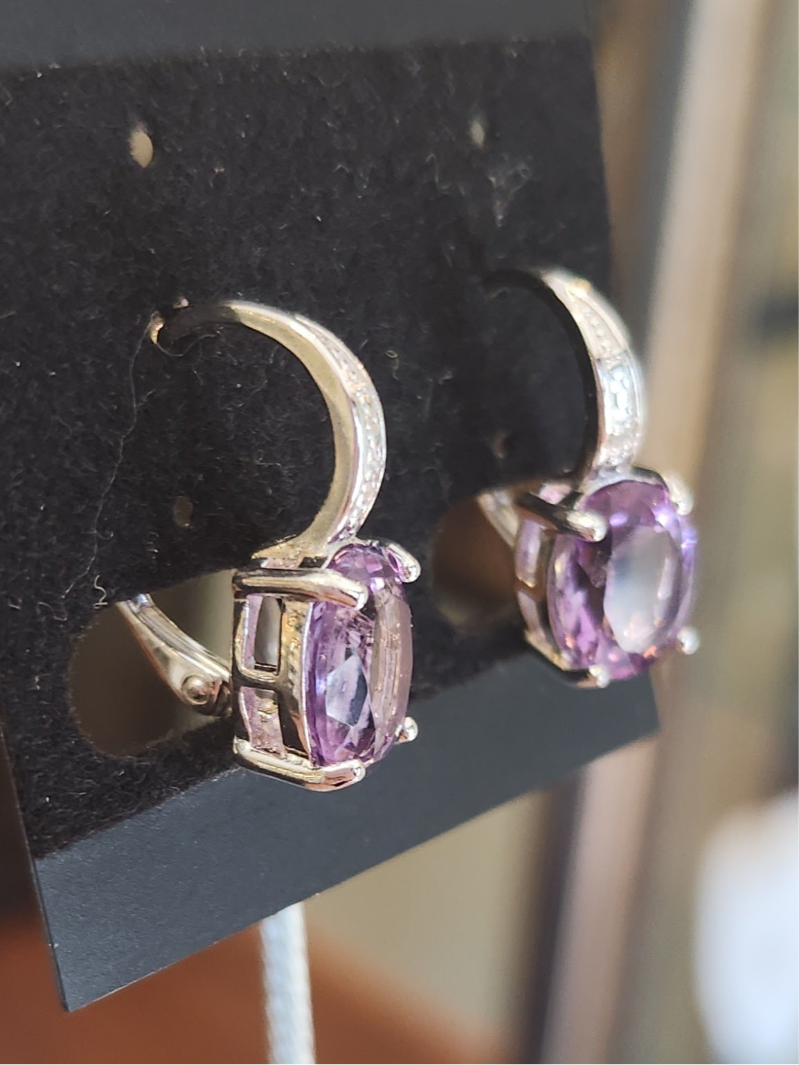 Sterling silver amethyst drop earrings with leverback