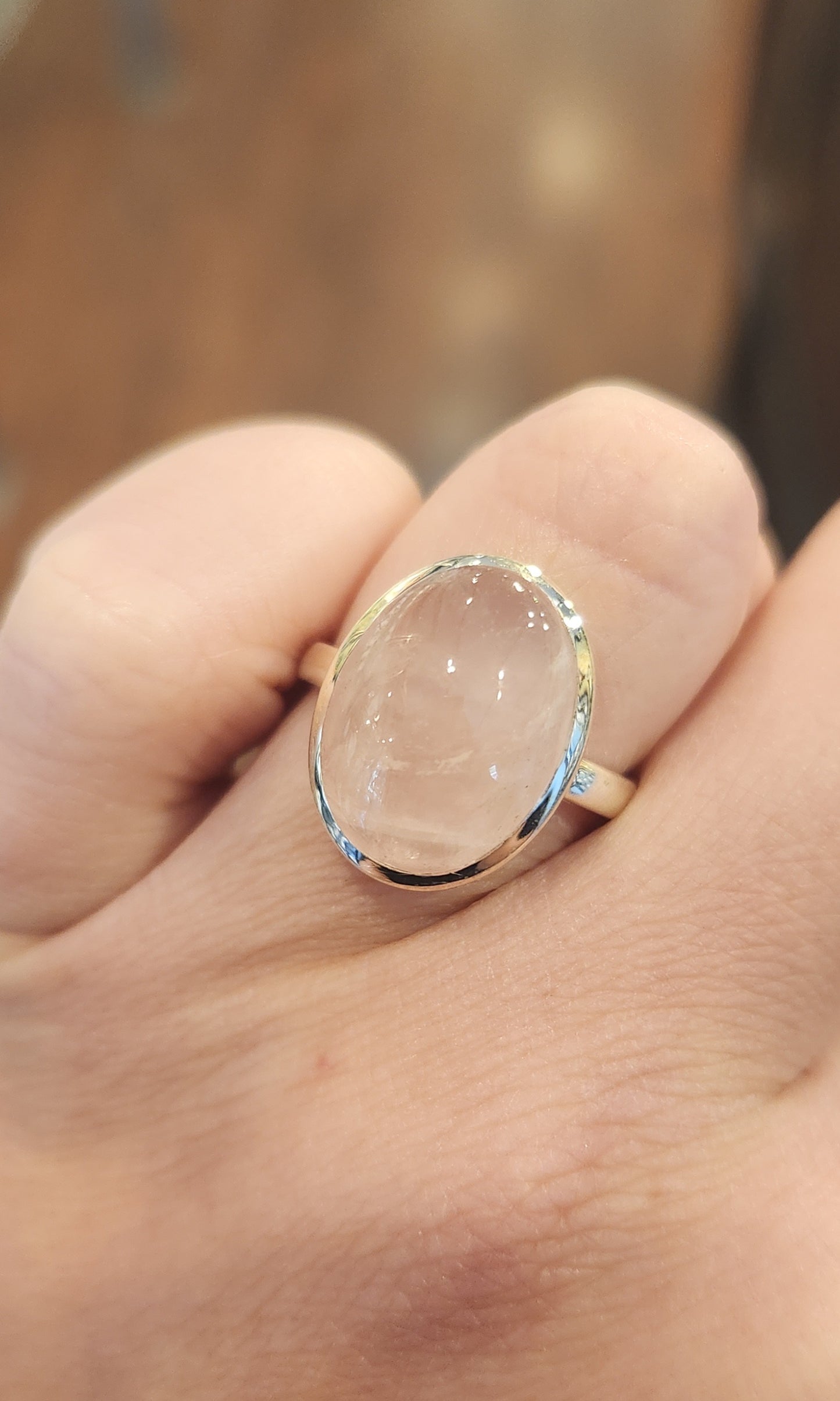 Sterling silver rose quartz cabochon ring