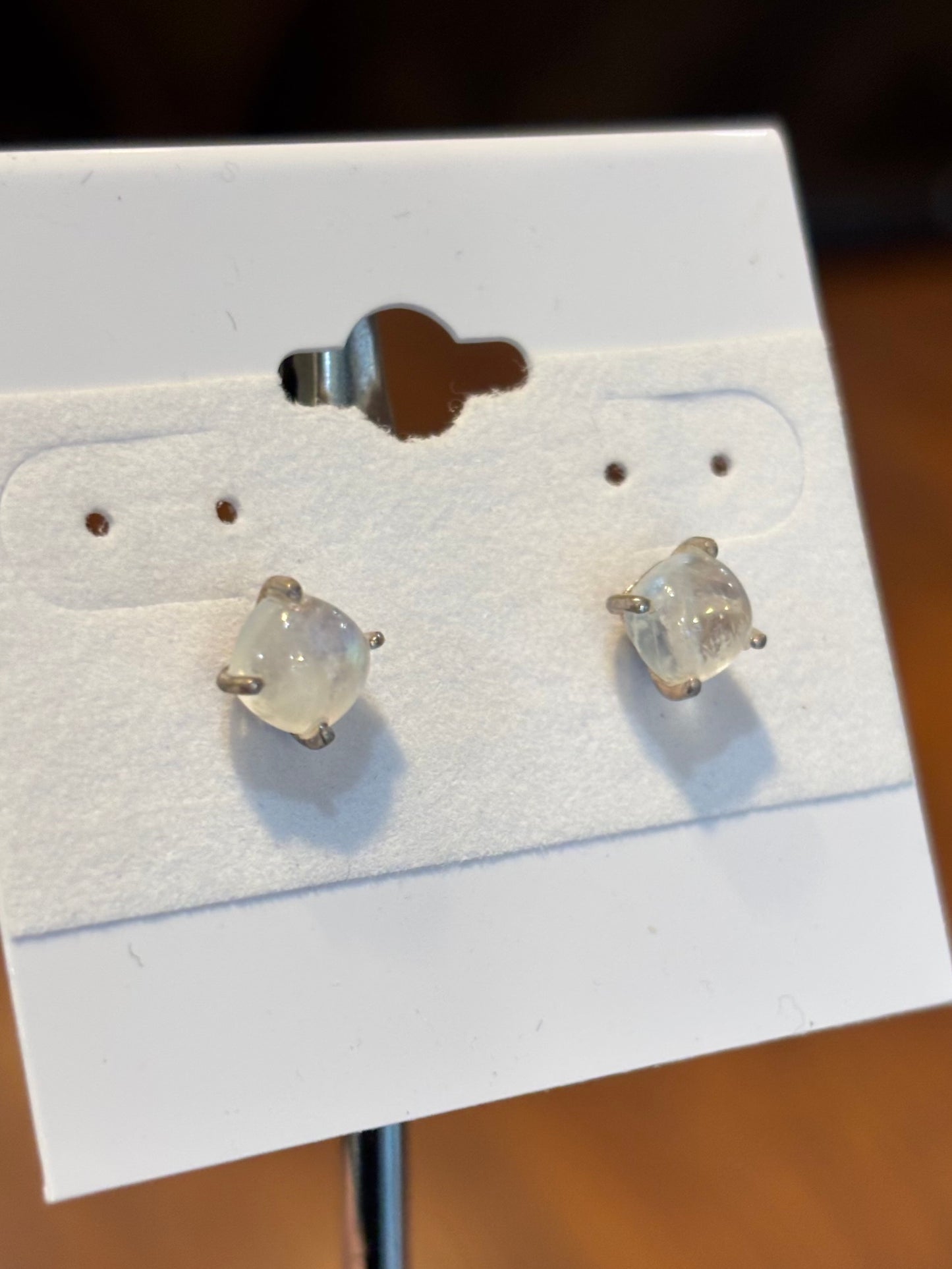 Sterling silver rainbow moonstone stud earrings