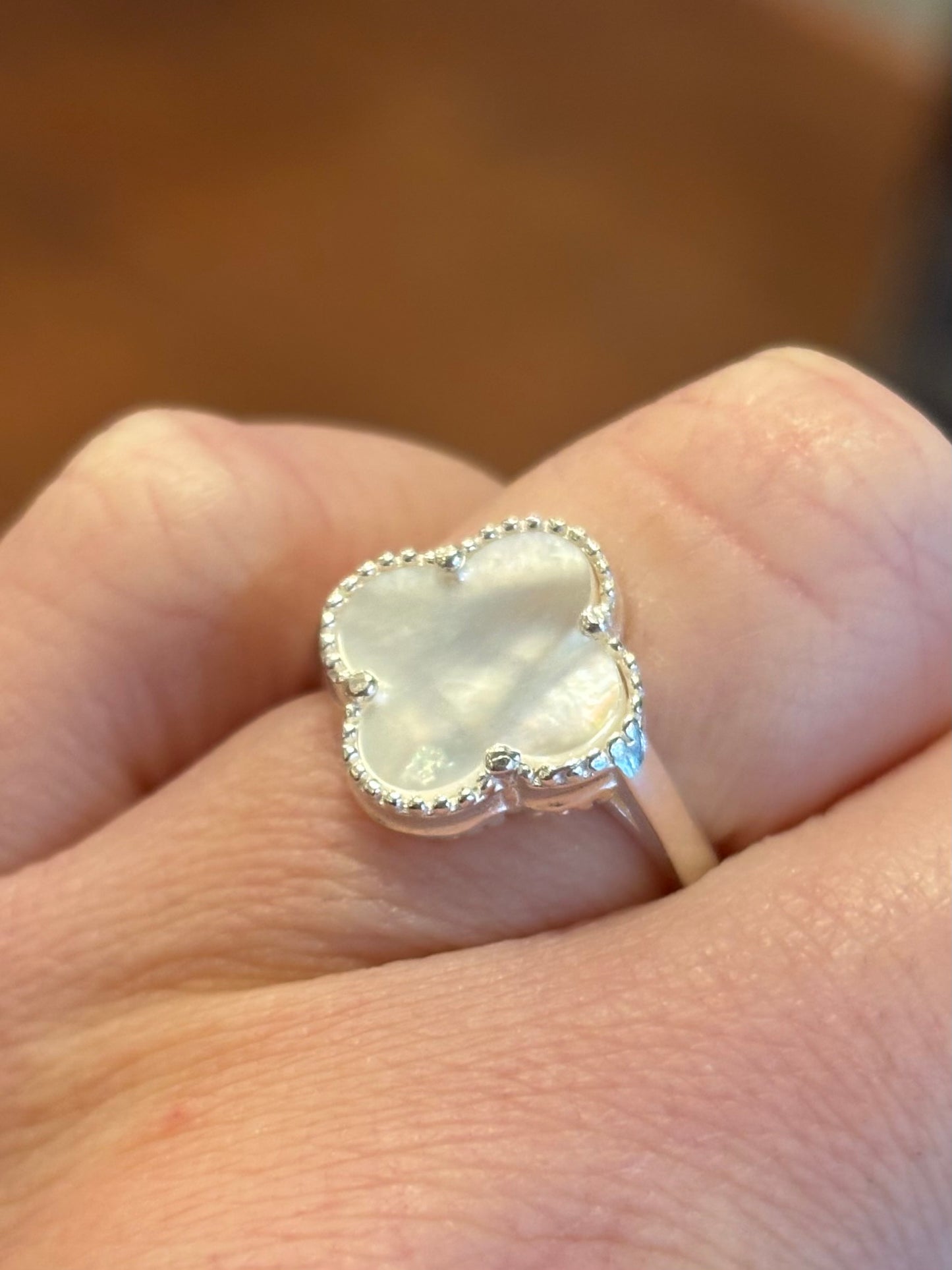 Sterling silver mother of pearl Clover ring