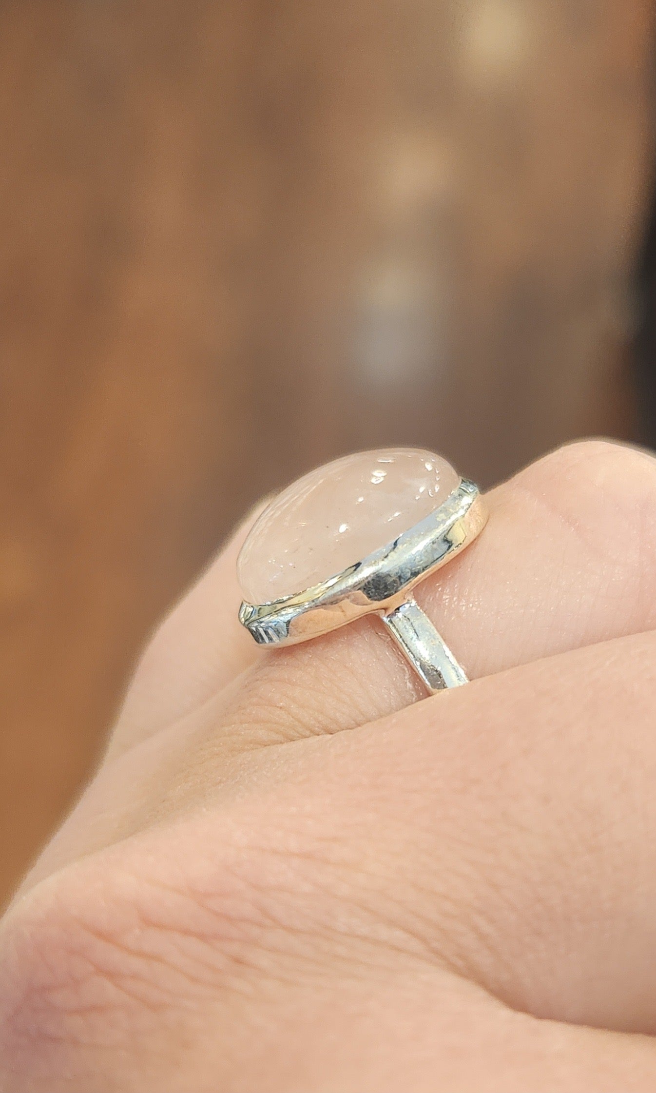 Sterling silver rose quartz cabochon ring