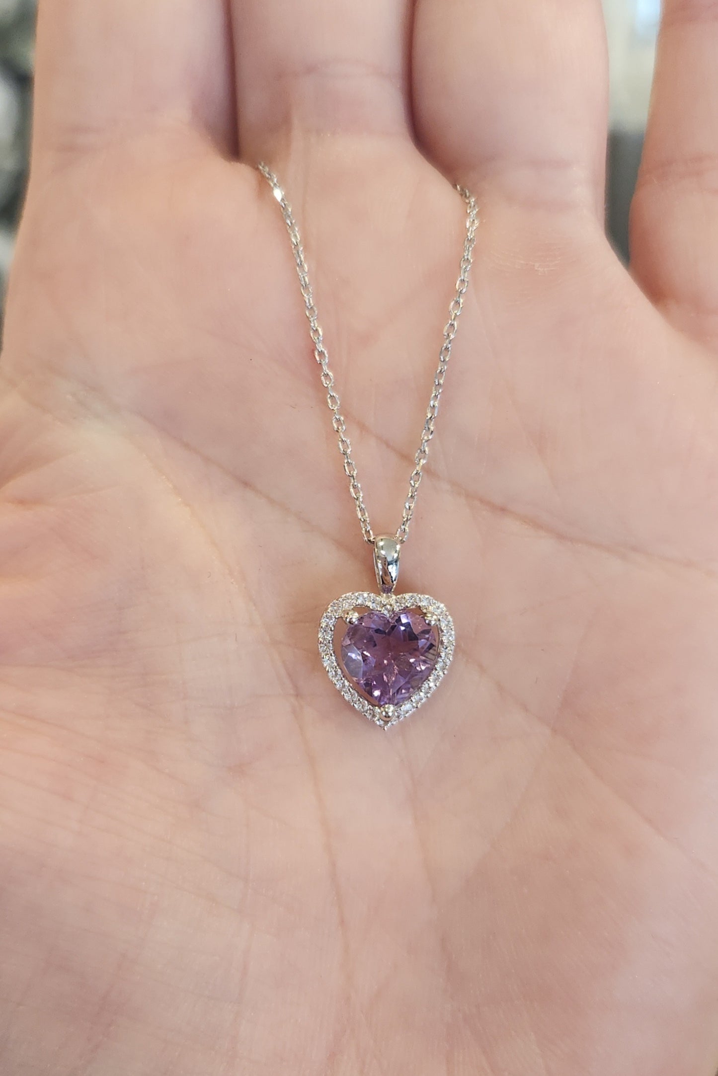 Sterling silver amethyst halo heart pendant