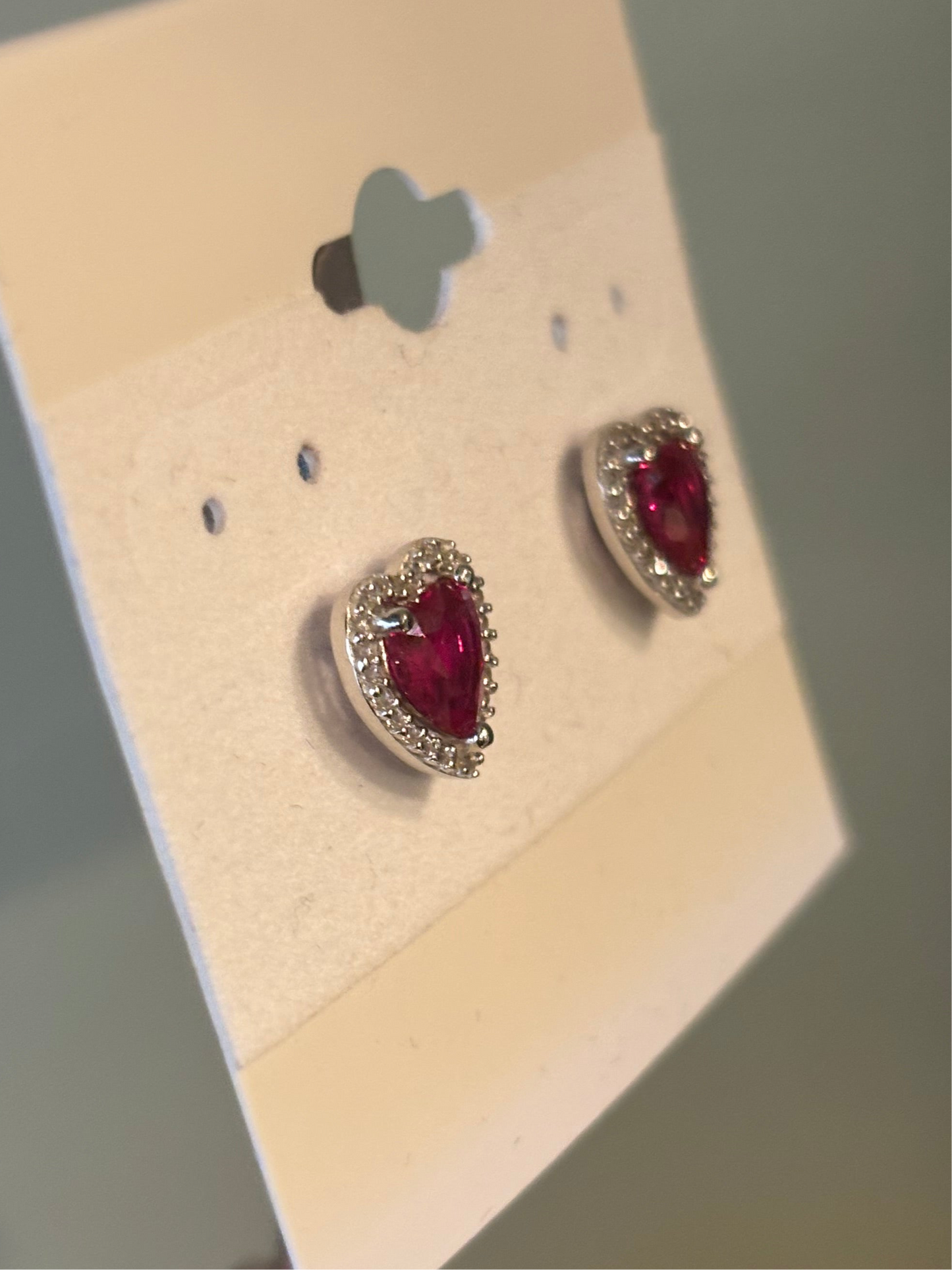 Sterling silver ruby heart halo stud earrings