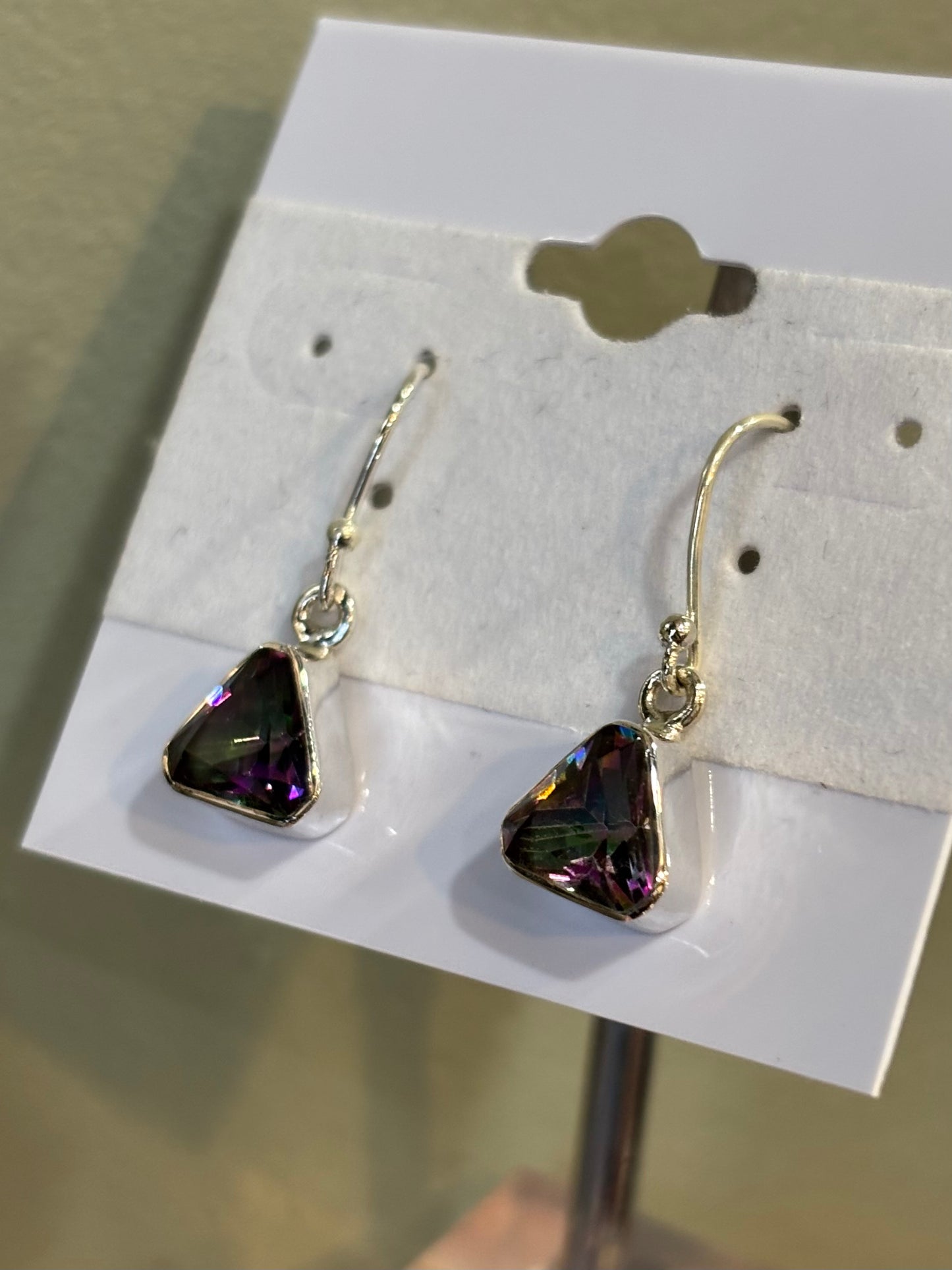 Sterling silver triangle-shaped mystic topaz earrings