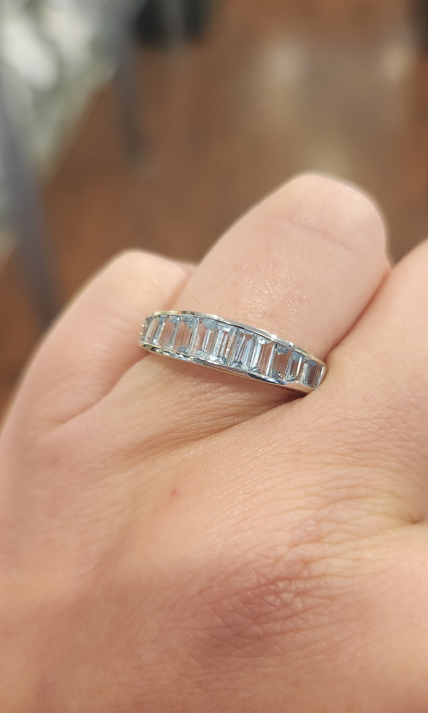 Sterling silver blue topaz channel set ring