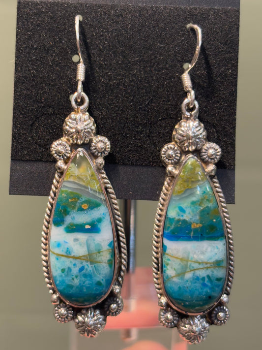 Sterling silver handmade Chilean blue opal earrings