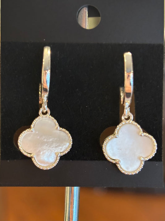 Sterling silver mother of pearl clover dangle earrings