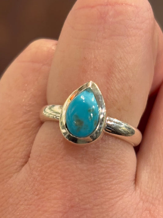 Sterling silver pear-shaped turquoise ring