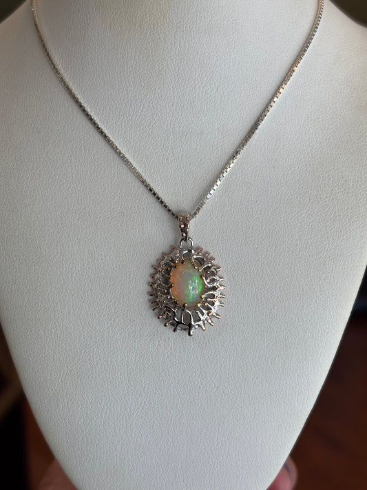Sterling Silver Handmade Artisan Opal Pendant With Chain