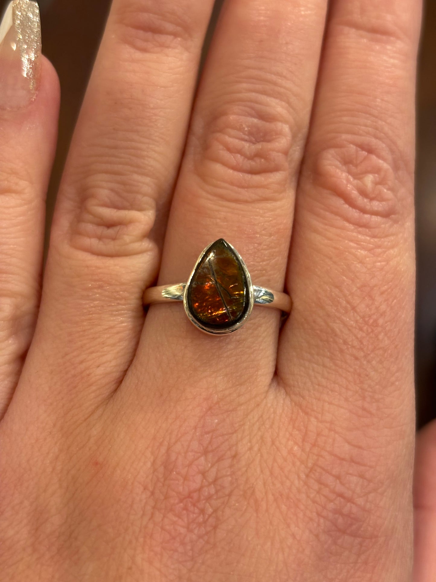 Sterling silver mini ammolite rings