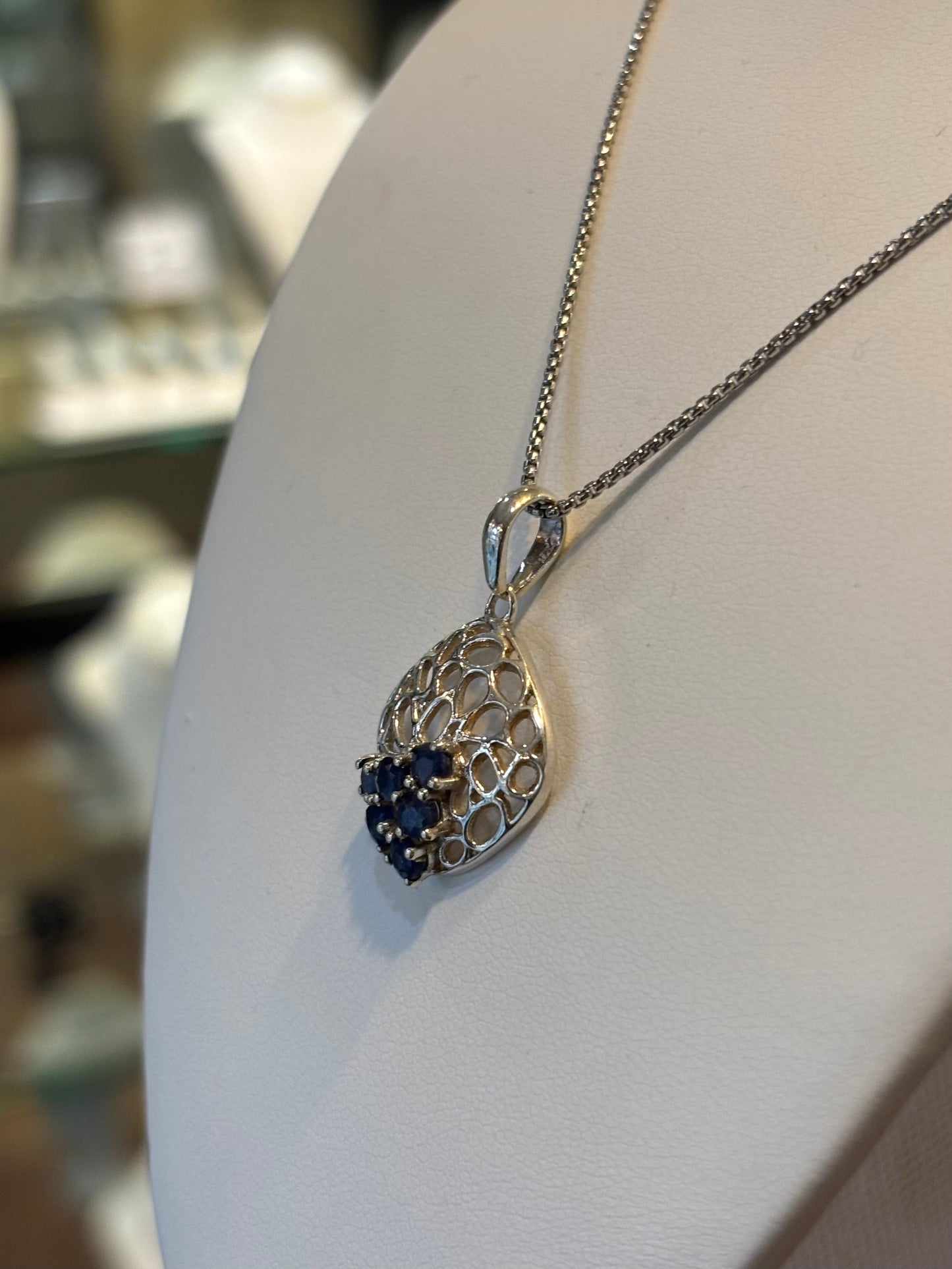 Sterling silver multi-stone blue sapphire pendant