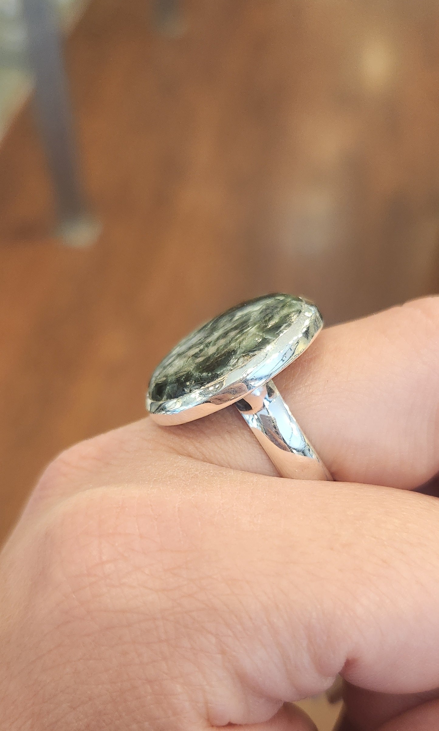 Sterling silver round seraphinite statement ring