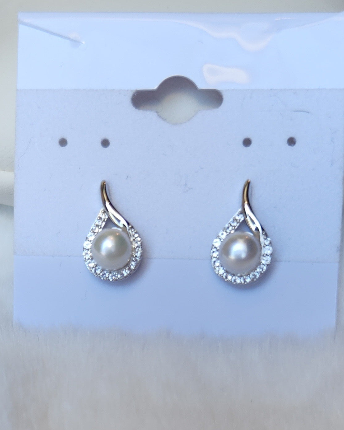 Sterling silver pearl and white sapphire stud earrings