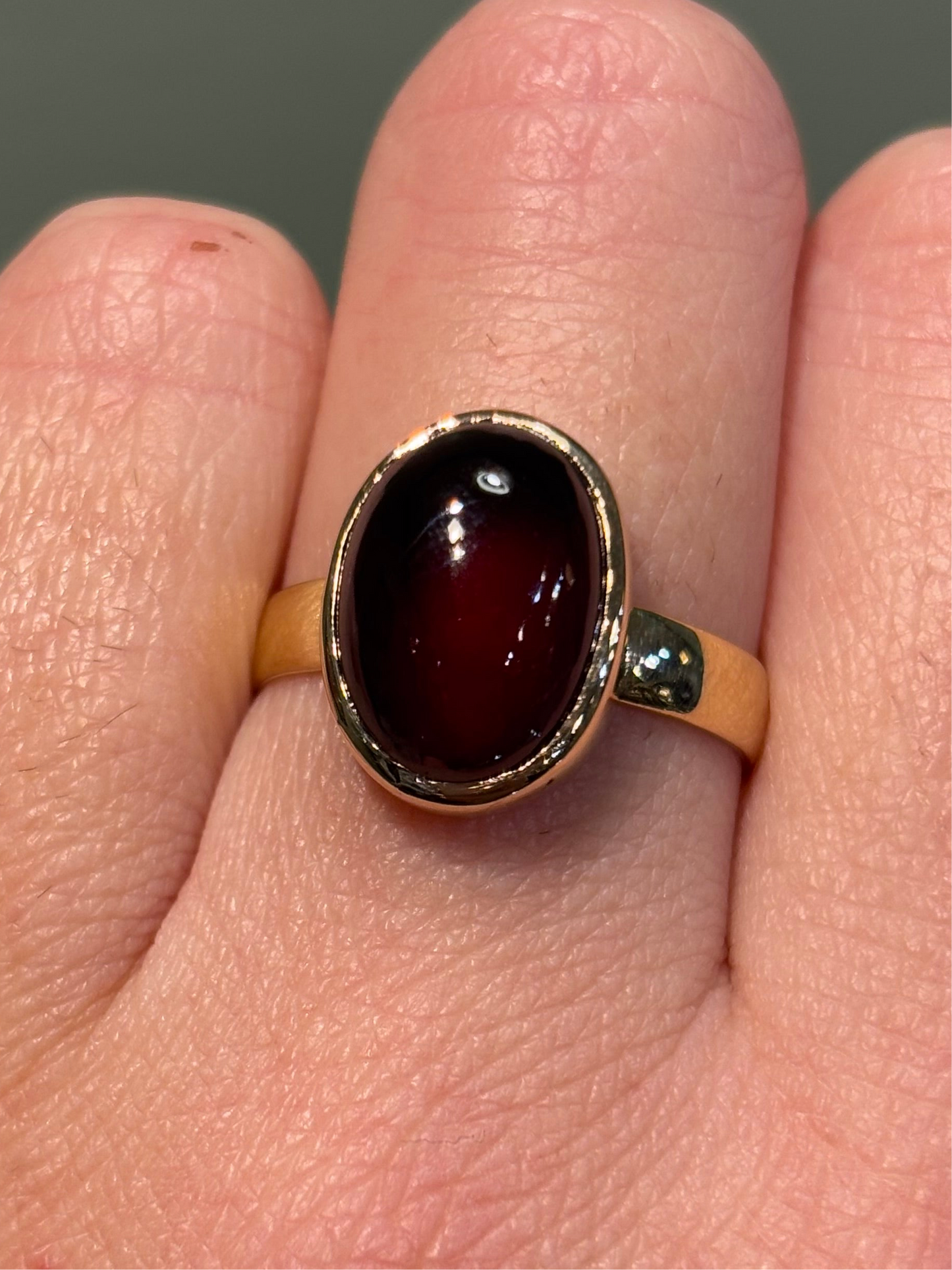 14k yellow gold hessonite garnet cabochon ring