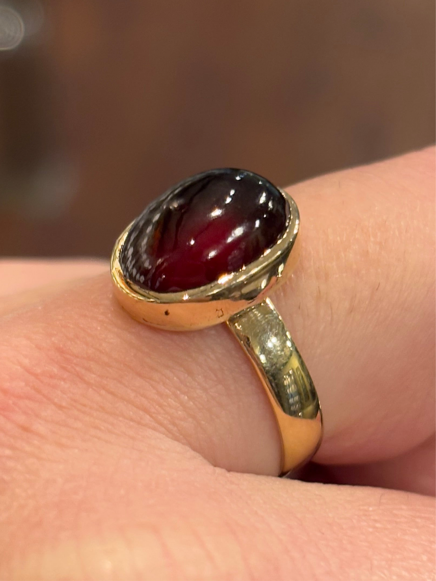 14k yellow gold hessonite garnet cabochon ring