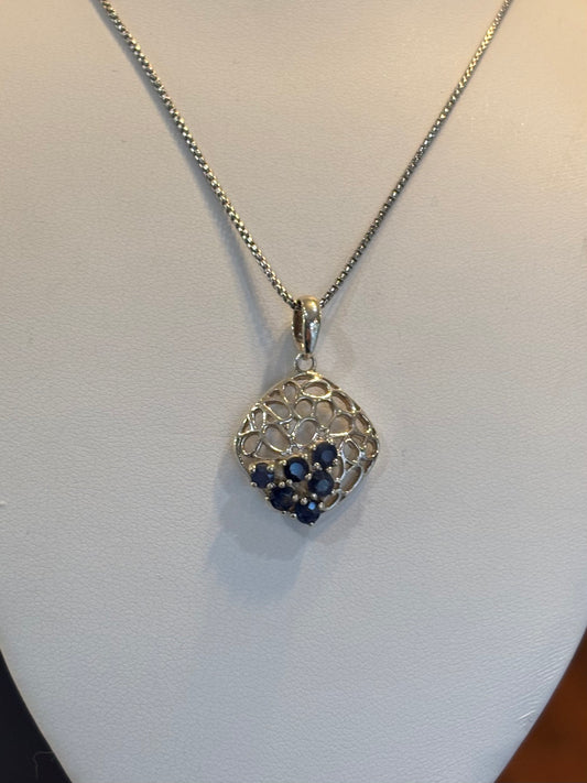 Sterling silver multi-stone blue sapphire pendant