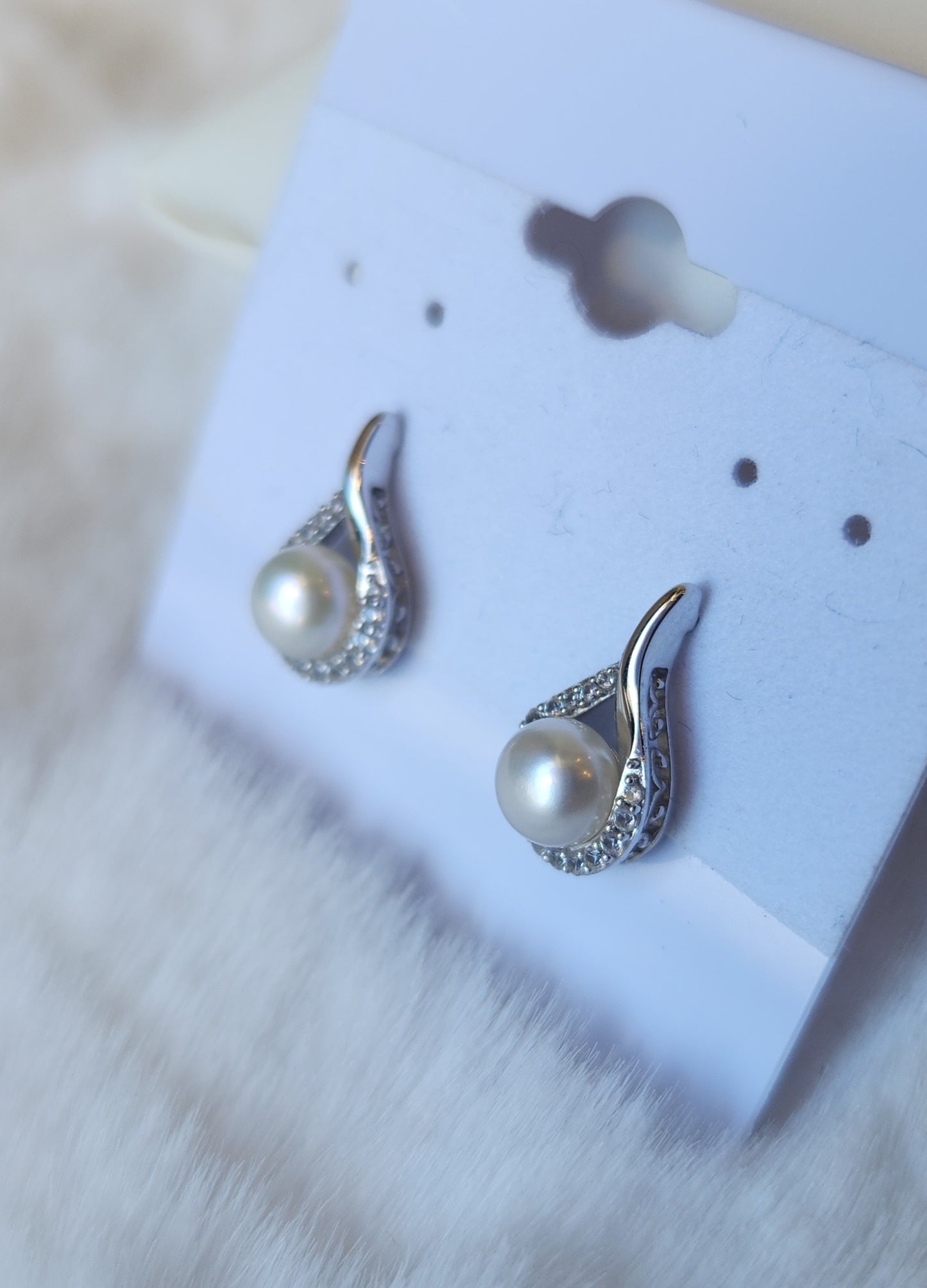 Sterling silver pearl and white sapphire stud earrings