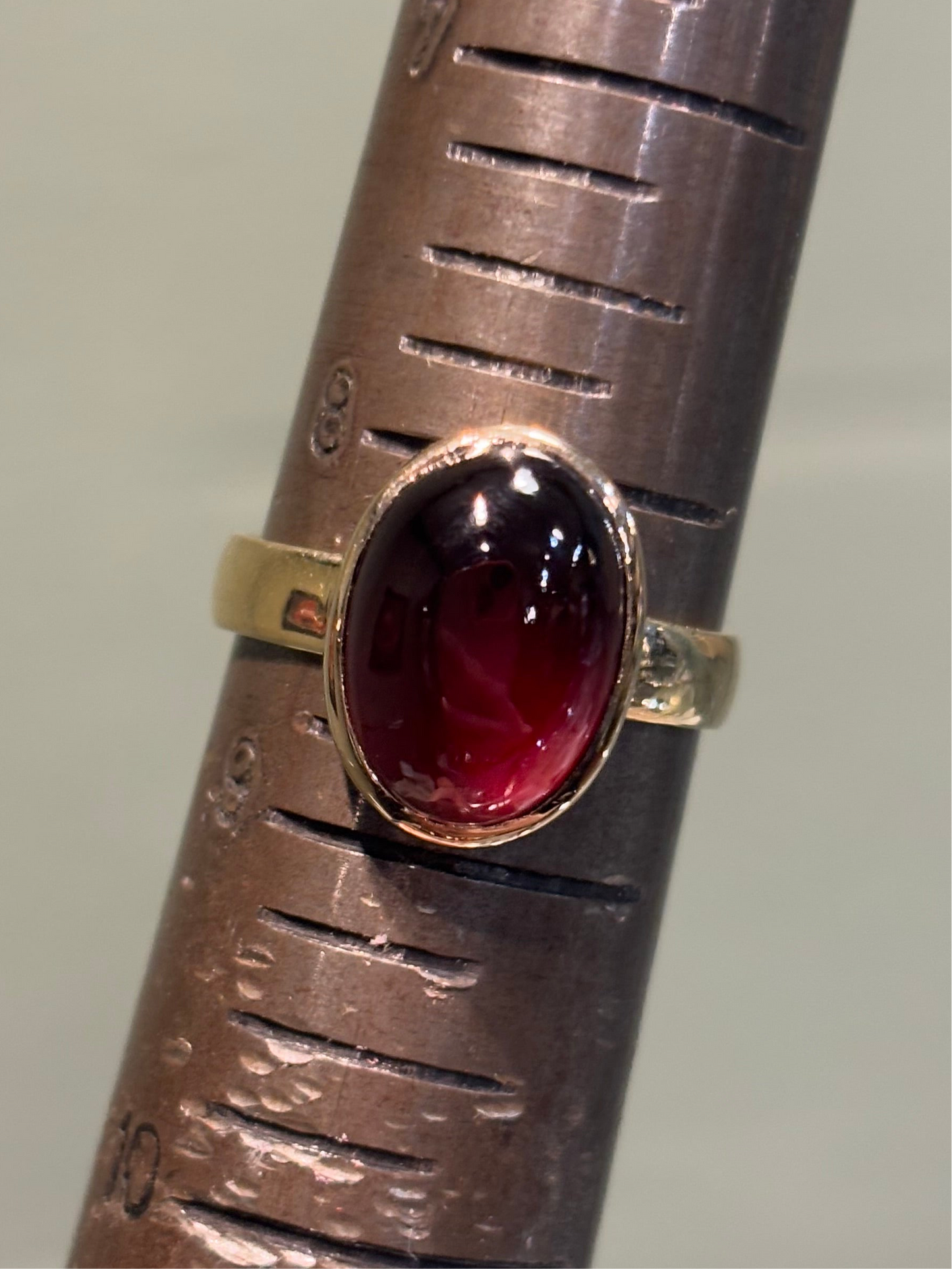 14k yellow gold hessonite garnet cabochon ring