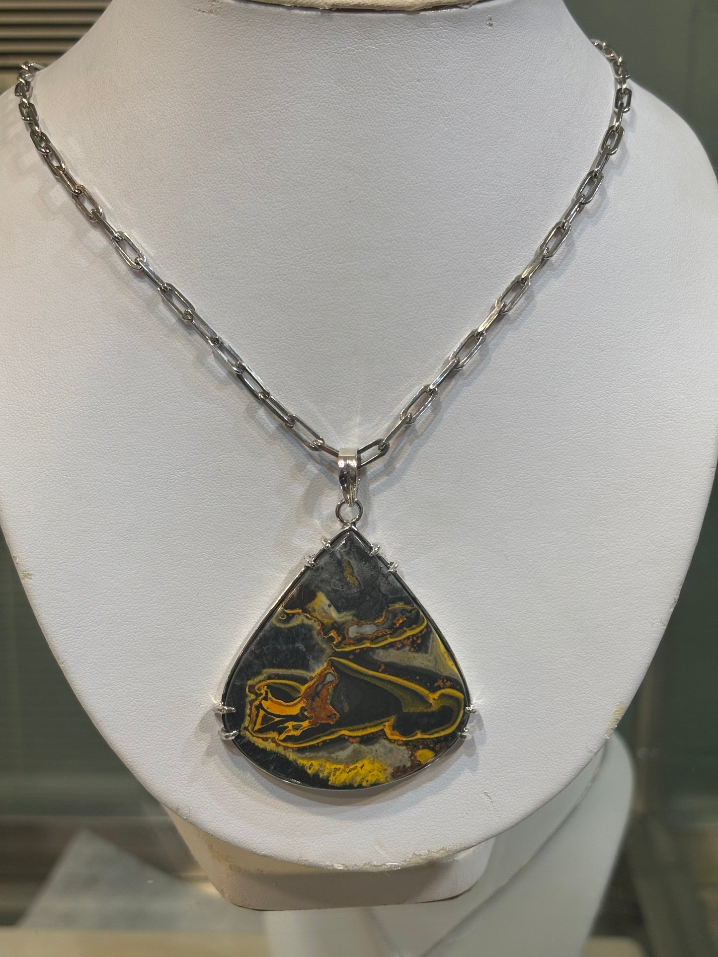 Sterling Silver Bumble Bee Jasper Statement Pendant With Chain