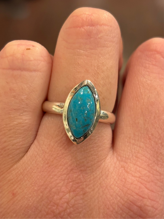 Sterling silver marquis-shaped turquoise ring