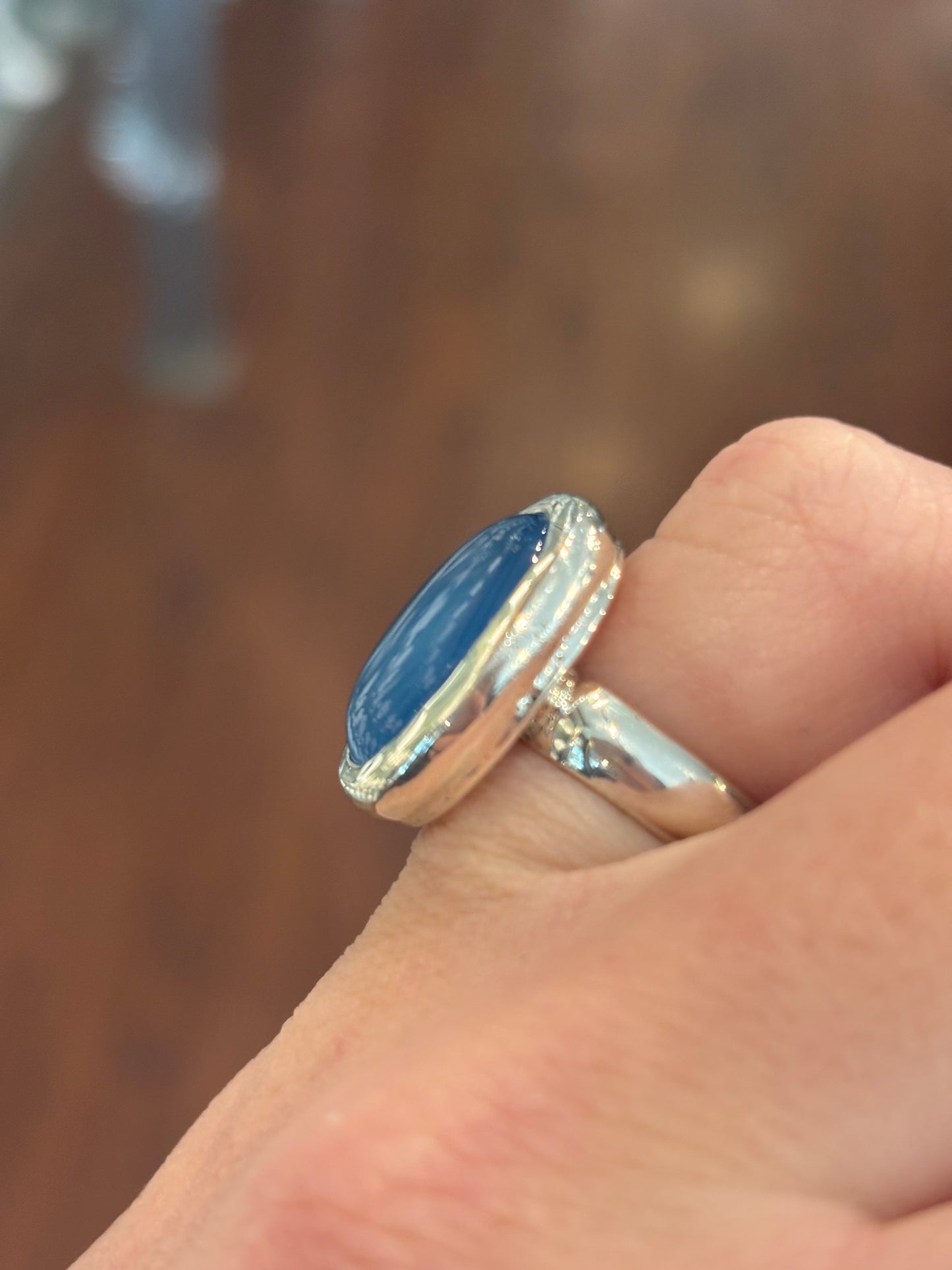 Sterling silver oval blue chalcedony ring