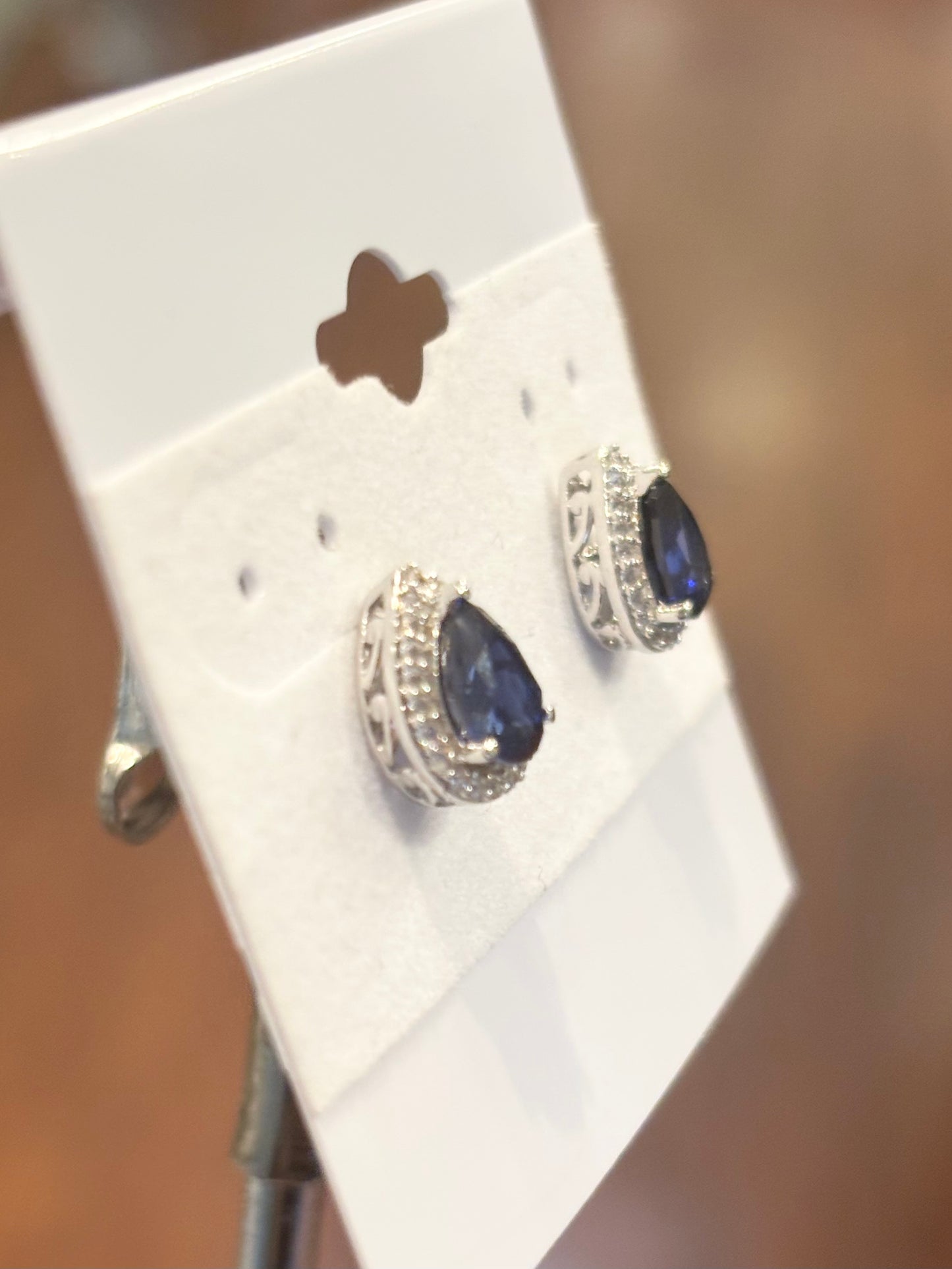 Sterling silver blue sapphire halo stud earrings